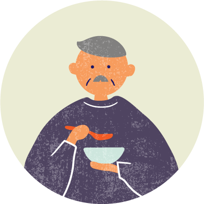 男性がご飯を食べているイラスト