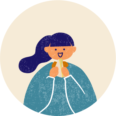 女性がご飯を食べているイラスト